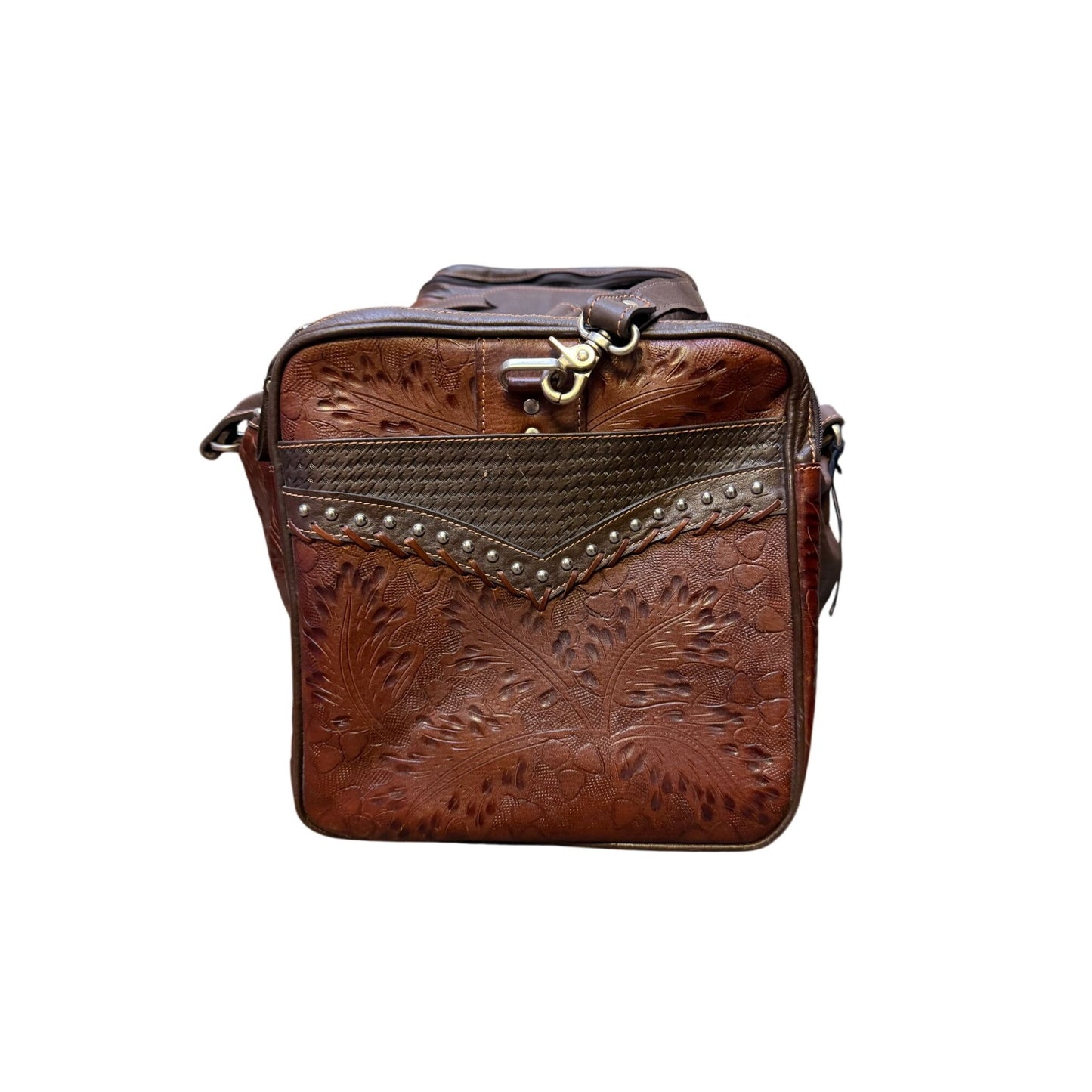 American West Overnight Tote Brown Retro Romance Rodeo Bag Tooled Leather