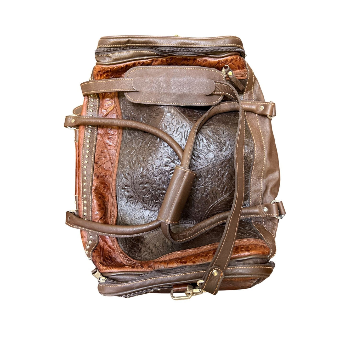 American West Overnight Tote Brown Retro Romance Rodeo Bag Tooled Leather