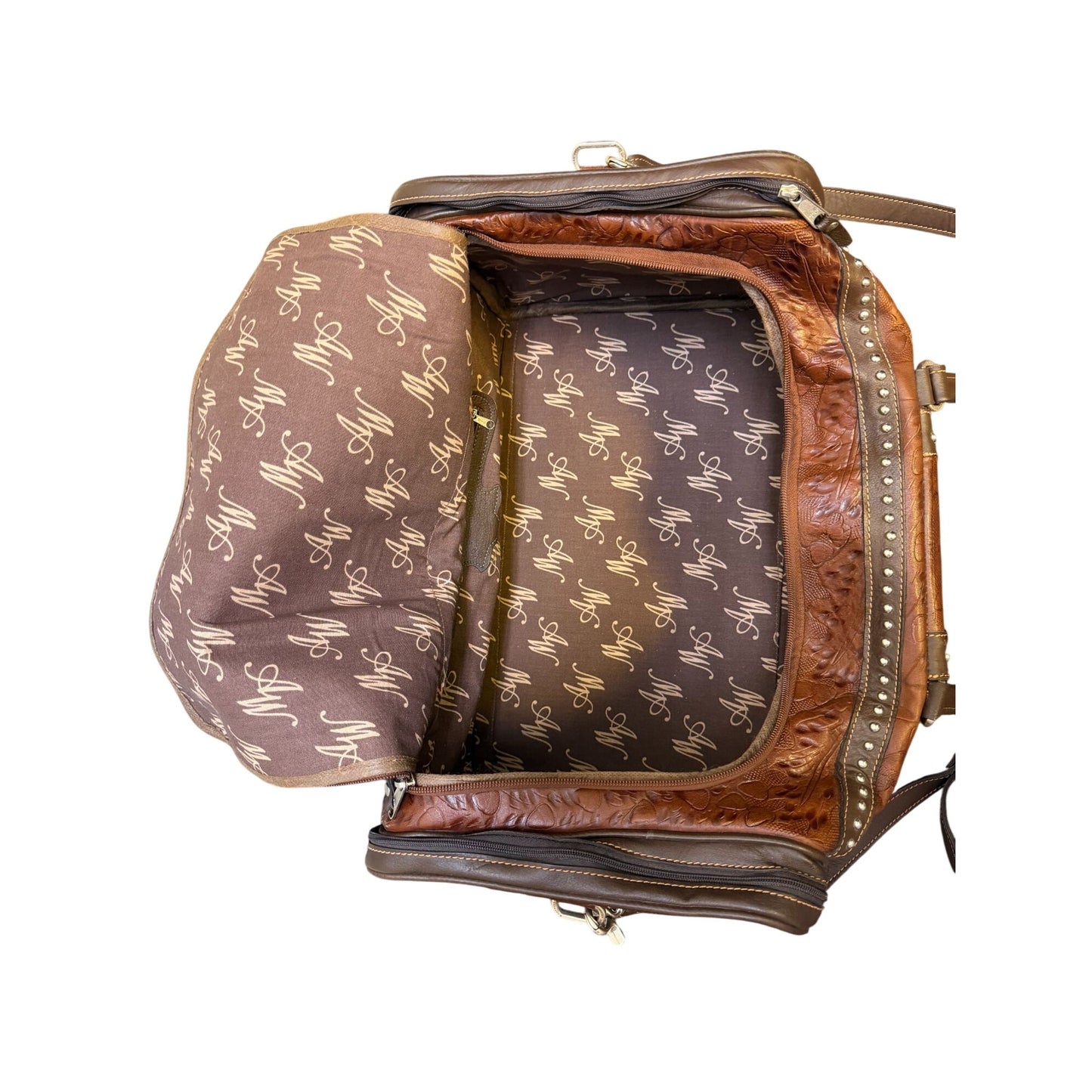 American West Overnight Tote Brown Retro Romance Rodeo Bag Tooled Leather