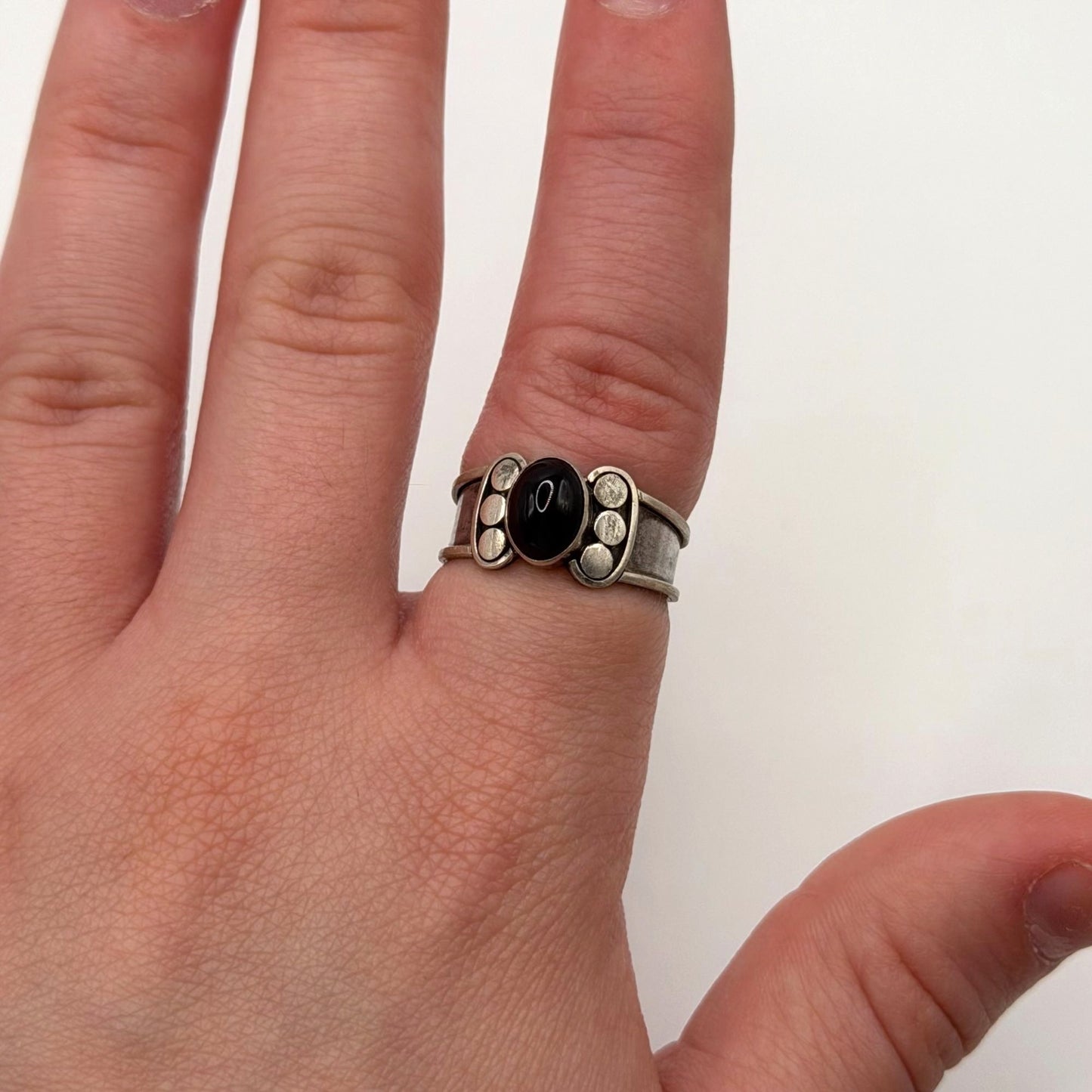 925 Sterling Silver Black Onyx Ring With Modernist Design
