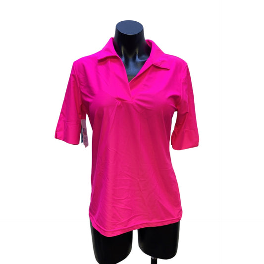 NWT Tzu Tzu Shocking Pink Short Sleeve "Daisy" Golf/Tennis Top/Blouse Size Large