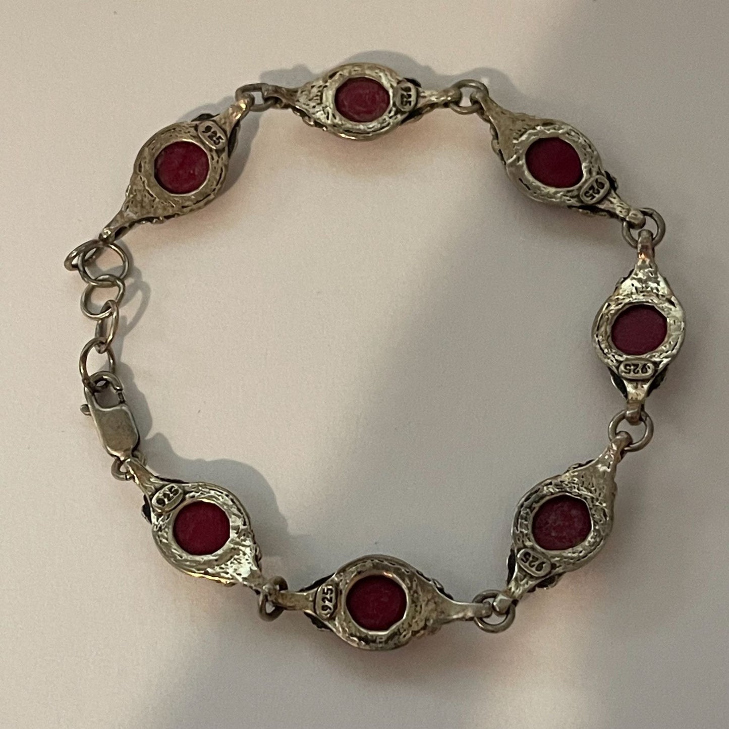 .925 Silver Red Stones Link Bracelet Medium