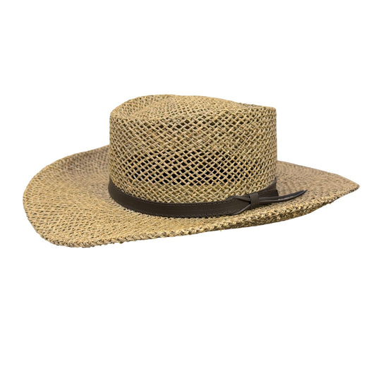 Stetson Straw Hat Brown Wide Brim With Leather Band S/M