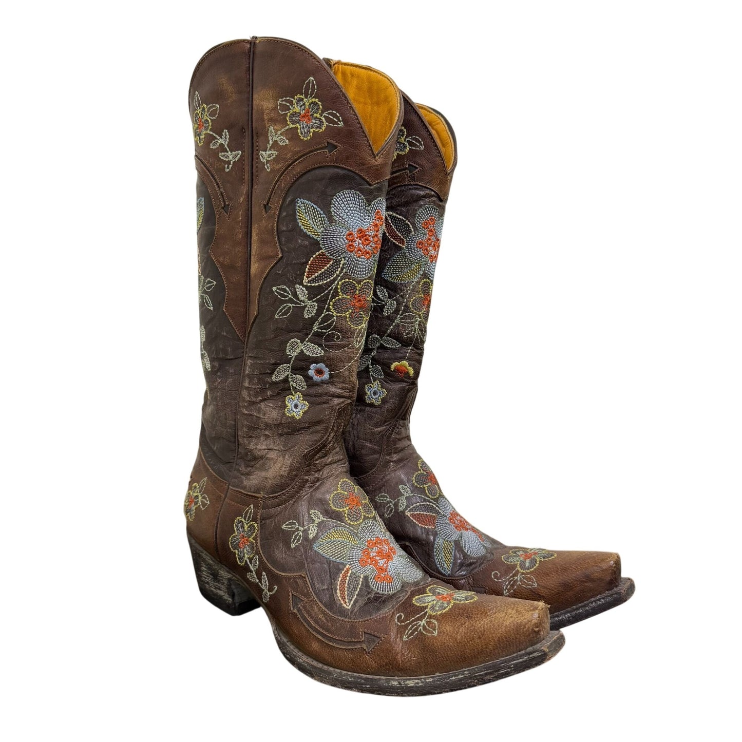 Old Gringo Brown Floral Embroidered Cowboy Boots Leather 7.5