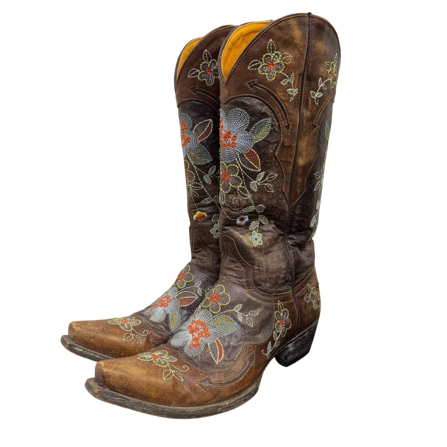 Old Gringo Brown Floral Embroidered Cowboy Boots Leather 7.5