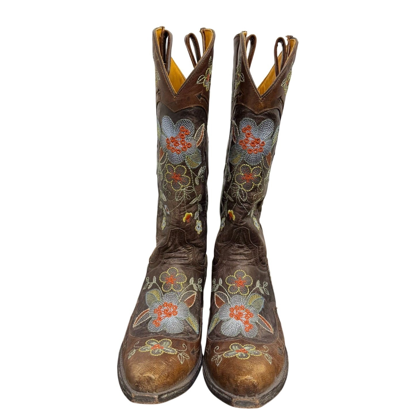 Old Gringo Brown Floral Embroidered Cowboy Boots Leather 7.5