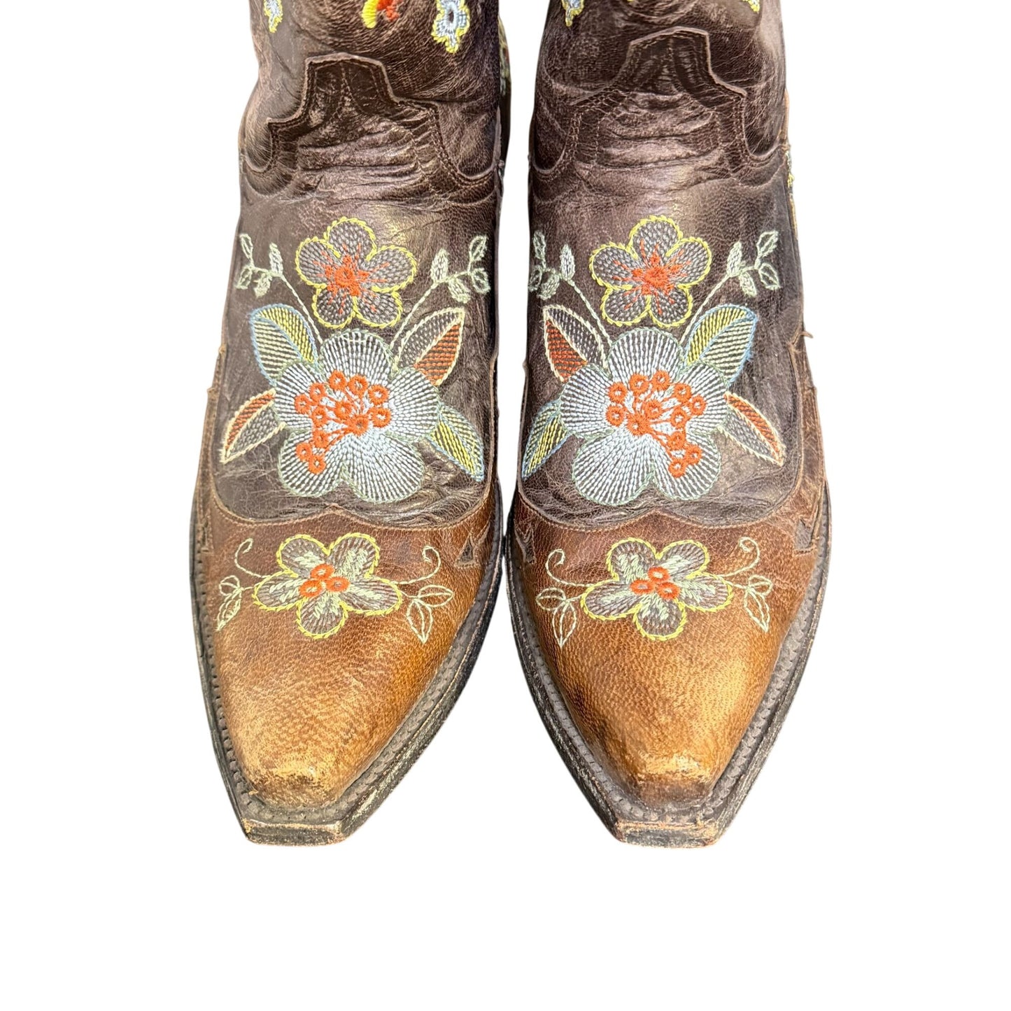 Old Gringo Brown Floral Embroidered Cowboy Boots Leather 7.5