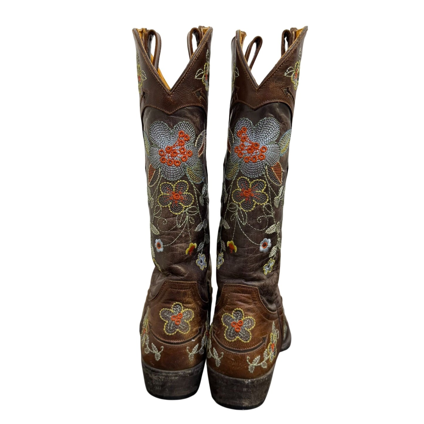 Old Gringo Brown Floral Embroidered Cowboy Boots Leather 7.5
