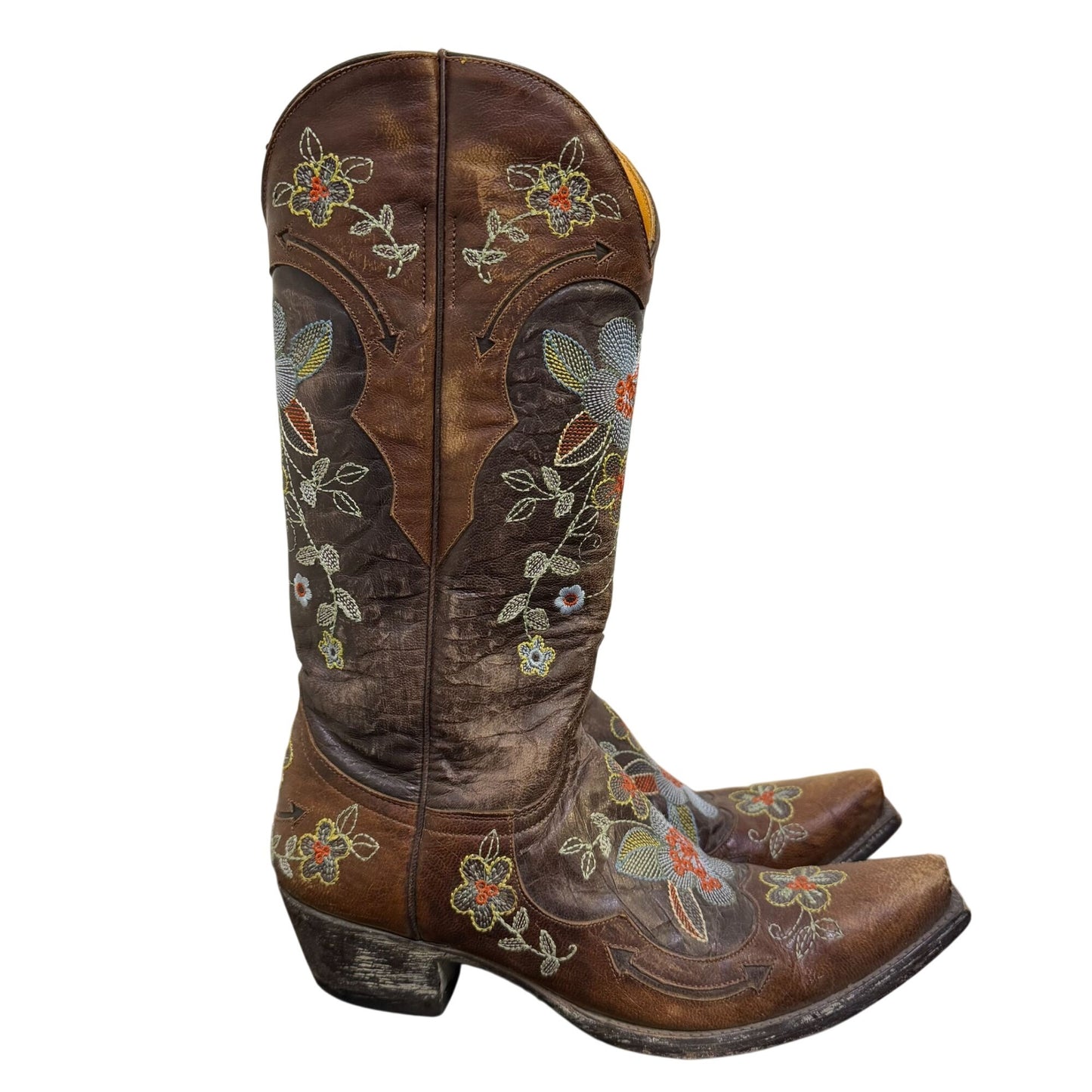 Old Gringo Brown Floral Embroidered Cowboy Boots Leather 7.5