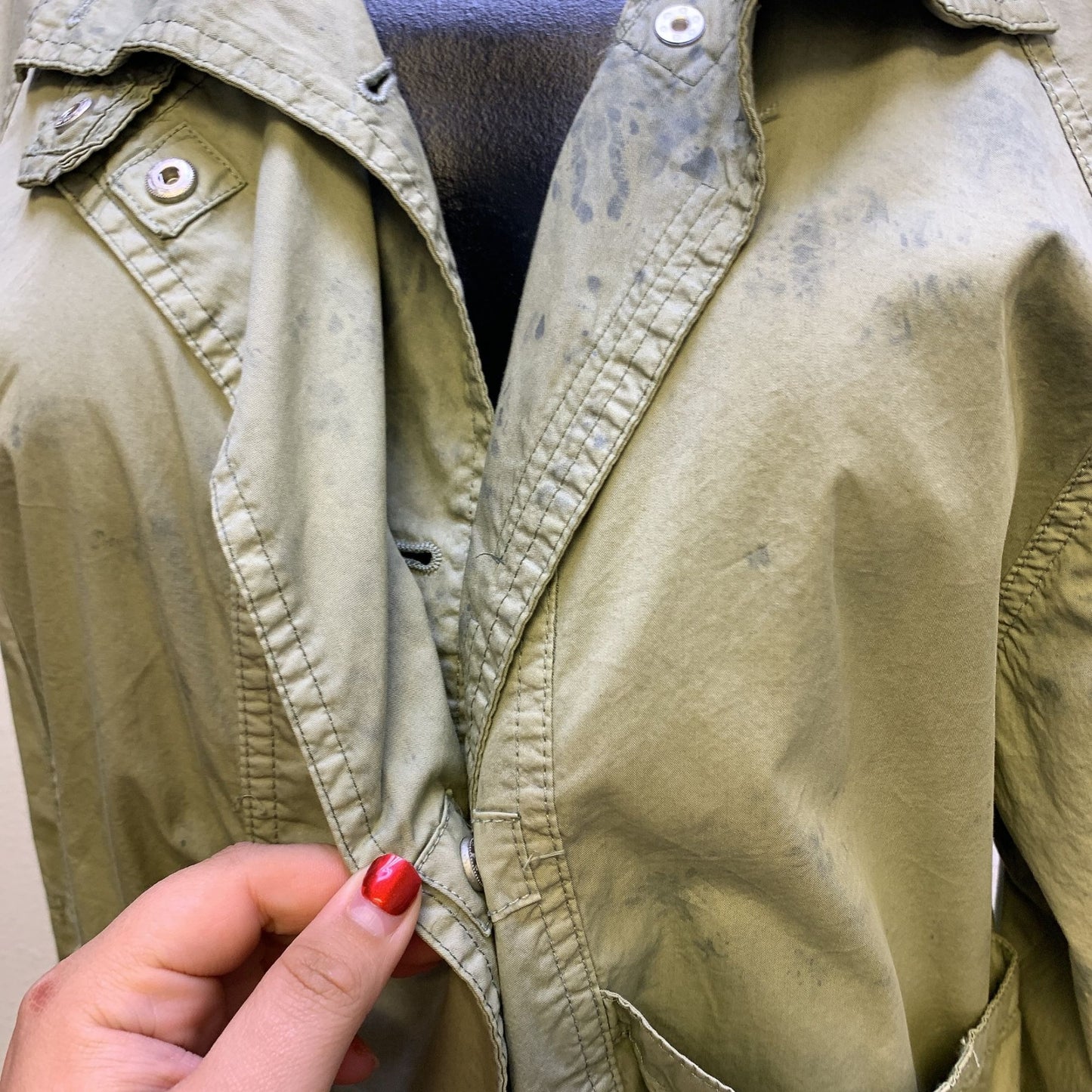 Free People Olive Green Utility Jacket With Pockets Button & Snap Closure XS