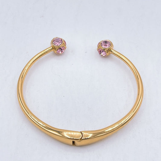 Kate Spade Gold Pink Cyrstals Open Bangle Bracelet Medium