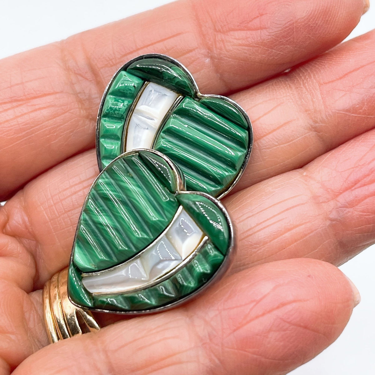 Jay King DTR Mine Finds 925 Sterling Silver Malachite & MOP Heart Post Earrings