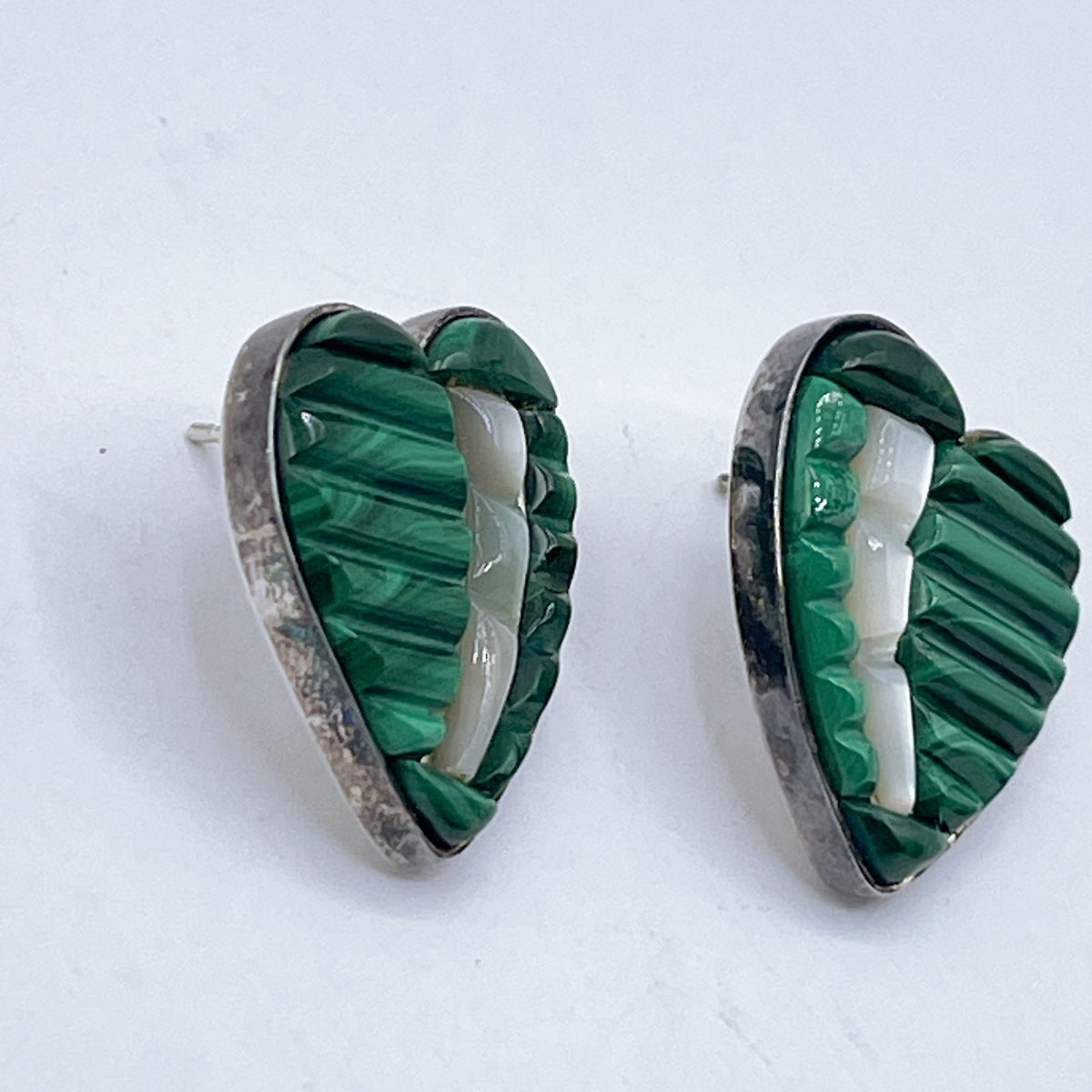 Jay King DTR Mine Finds 925 Sterling Silver Malachite & MOP Heart Post Earrings