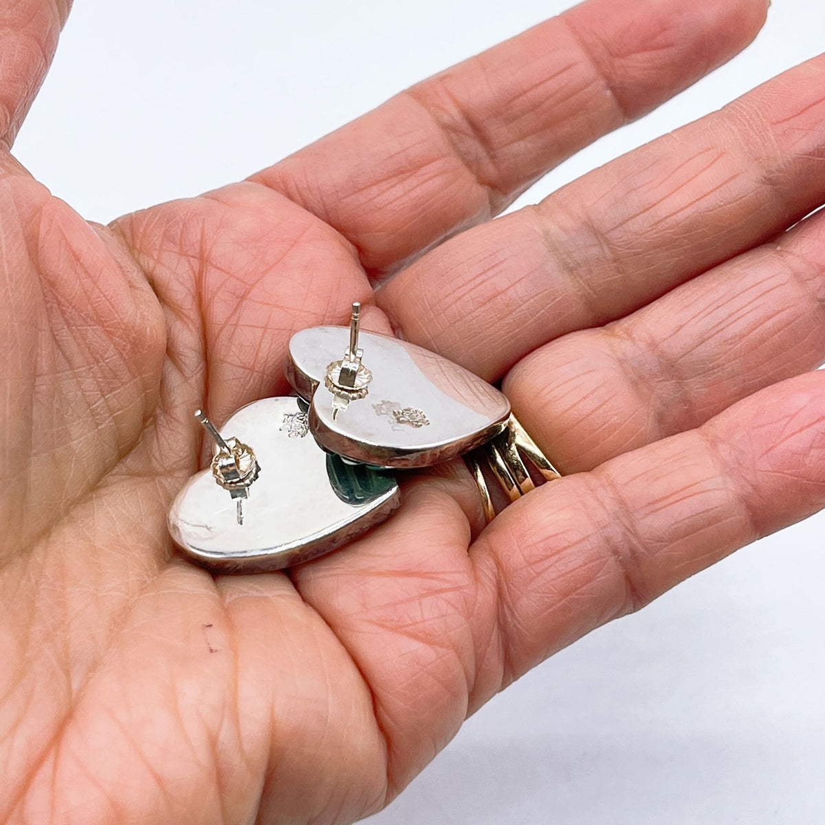 Jay King DTR Mine Finds 925 Sterling Silver Malachite & MOP Heart Post Earrings