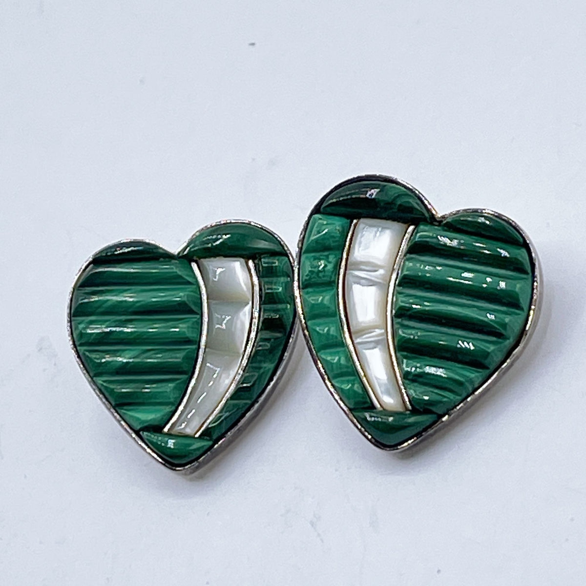 Jay King DTR Mine Finds 925 Sterling Silver Malachite & MOP Heart Post Earrings