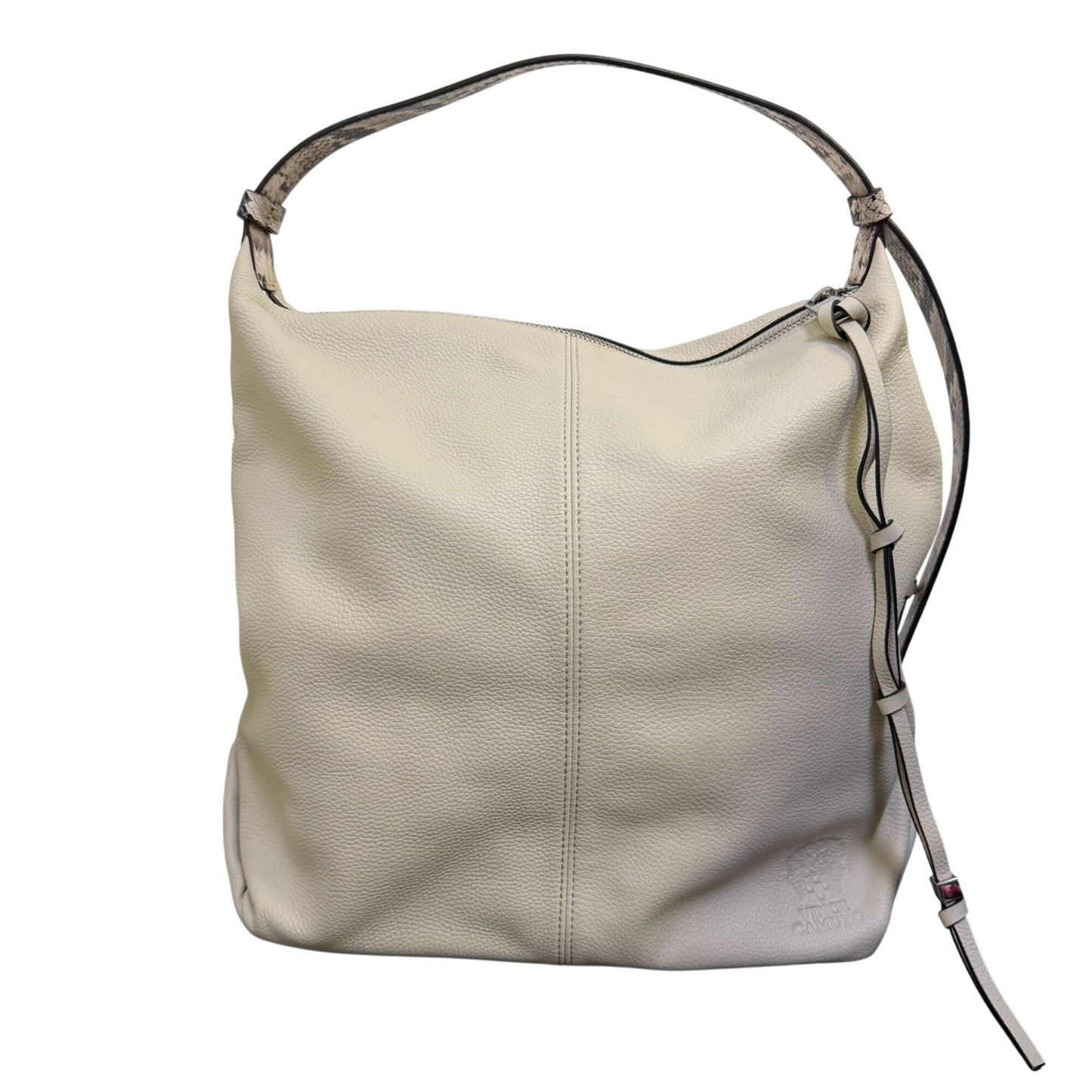 Vince Camuto Cream Leather Hobo Shoulder Bag With Snake-Print Strap