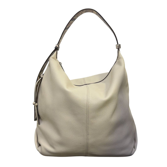 Vince Camuto Cream Leather Hobo Shoulder Bag With Snake-Print Strap