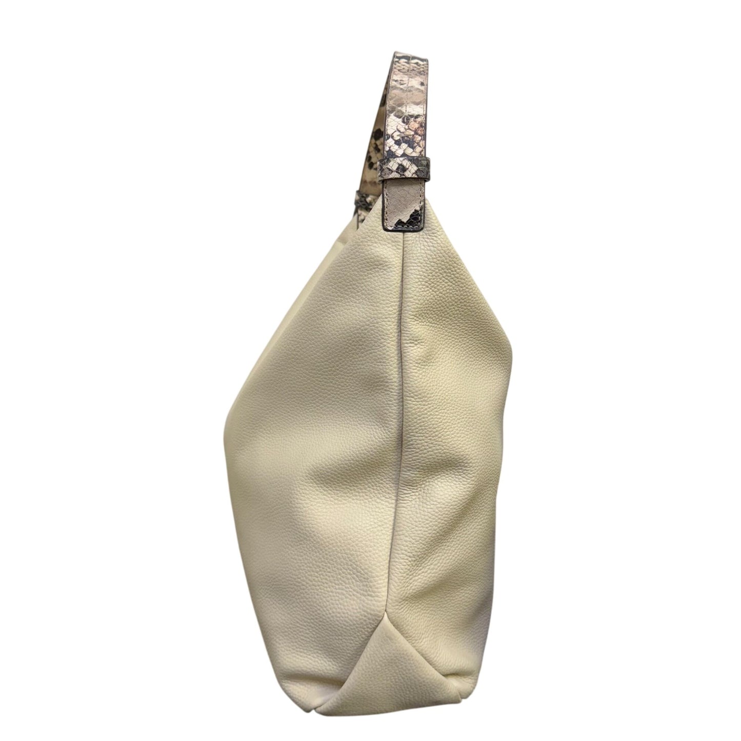 Vince Camuto Cream Leather Hobo Shoulder Bag With Snake-Print Strap