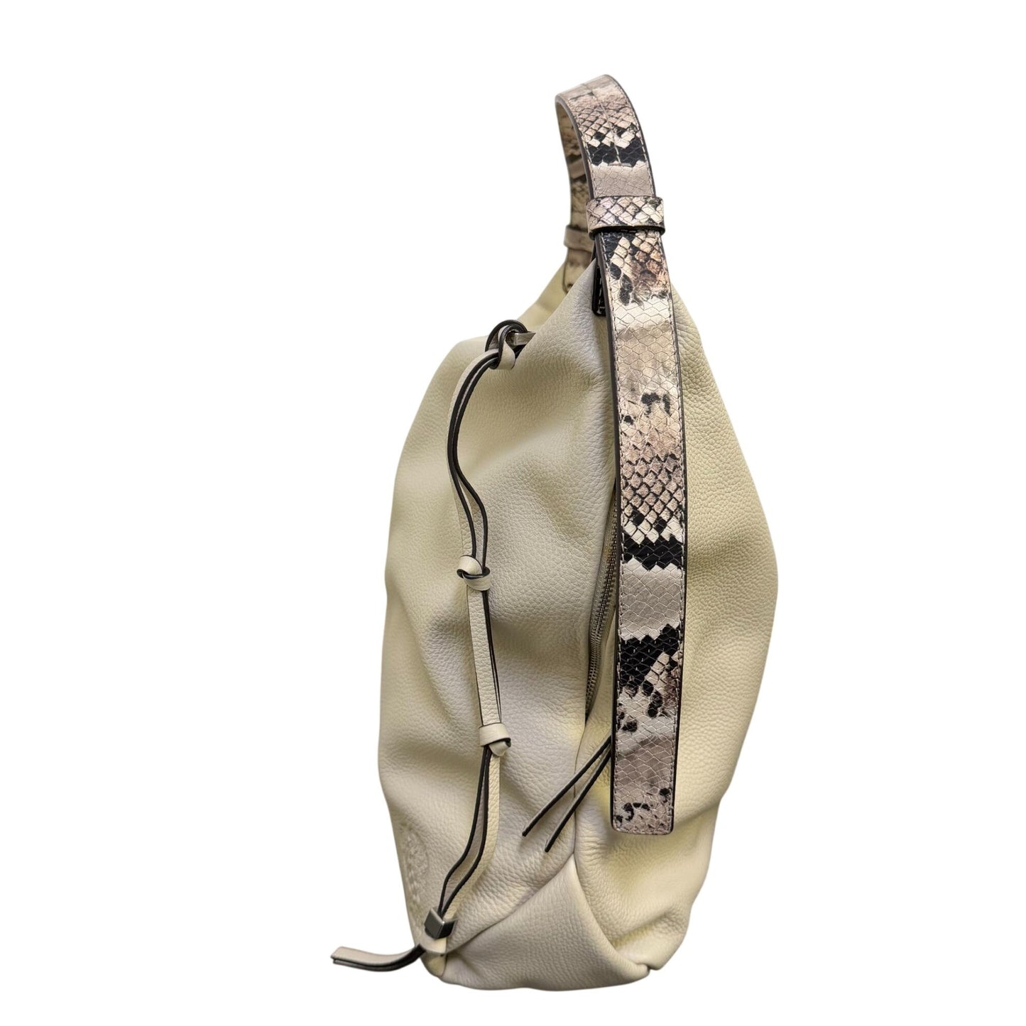 Vince Camuto Cream Leather Hobo Shoulder Bag With Snake-Print Strap