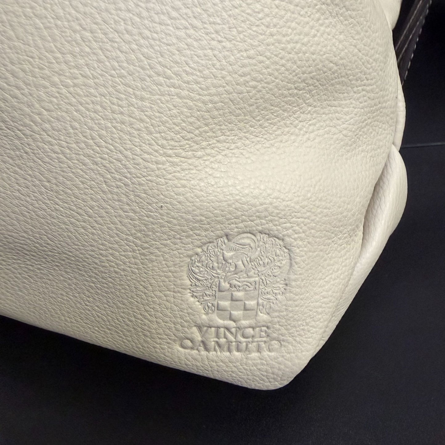 Vince Camuto Cream Leather Hobo Shoulder Bag With Snake-Print Strap