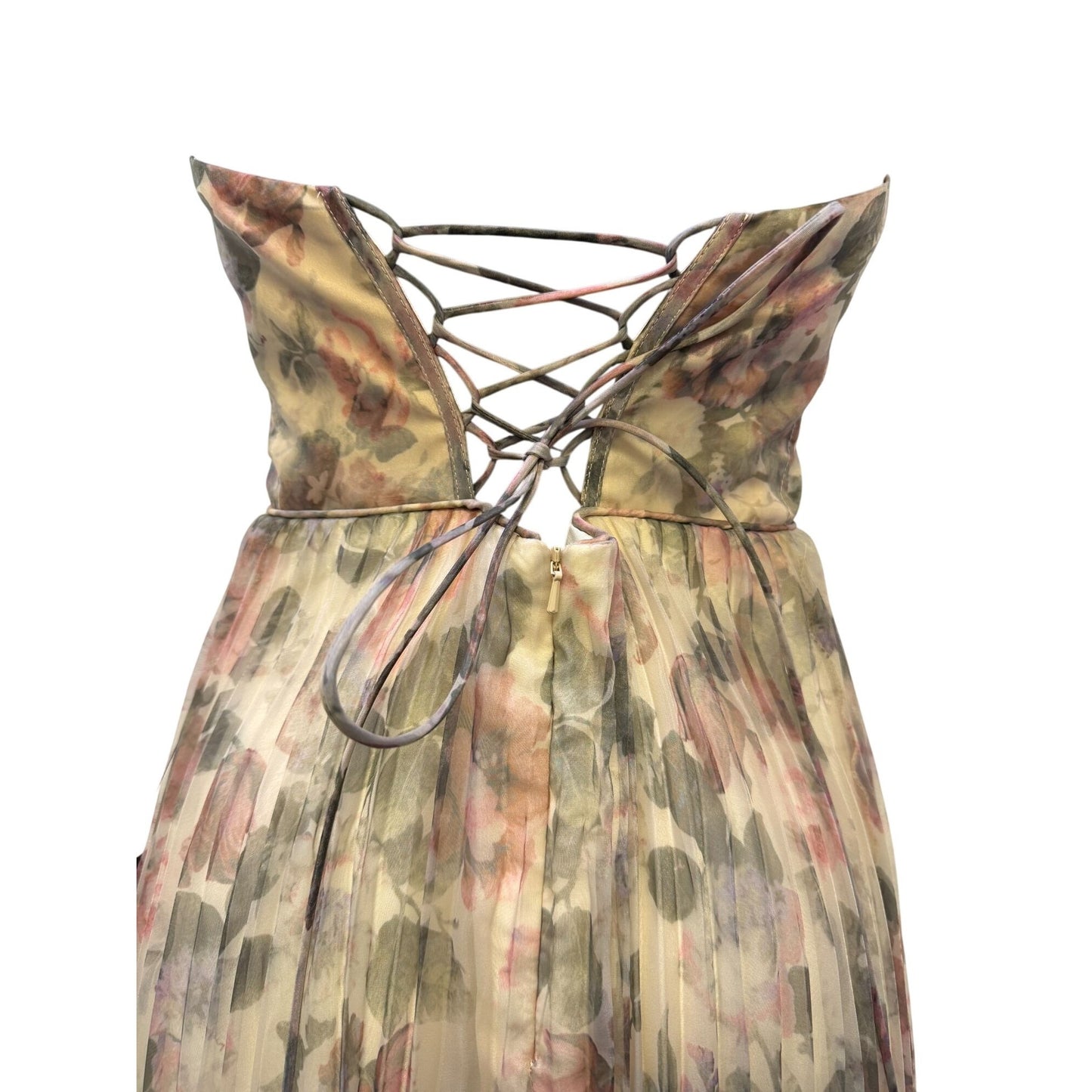 NWT Lulus Strapless Floral Maxi Dress Cream Pink Green Size 4