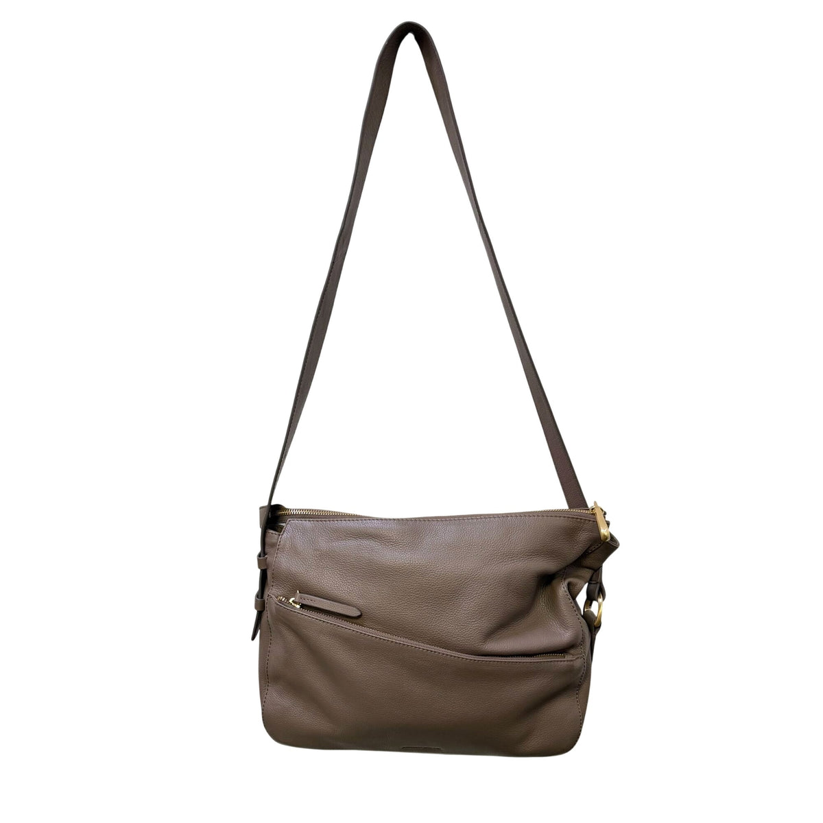 Antonio Melani Brown Leather Shoulder Bag With Adjustable Strap