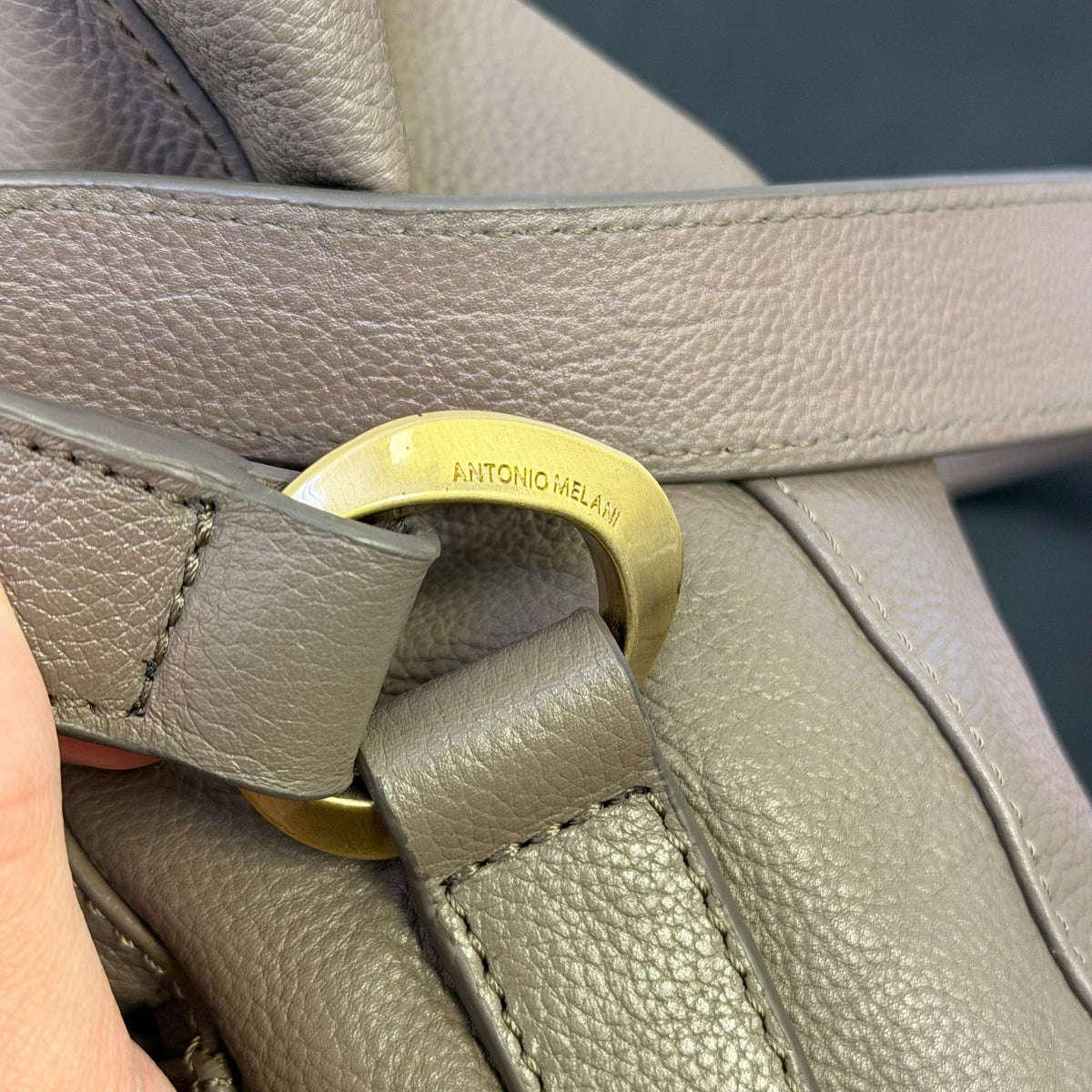 Antonio Melani Brown Leather Shoulder Bag With Adjustable Strap