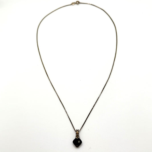 925 Sterling Silver & 18K Gold Necklace With Faceted Black Onyx Pendant