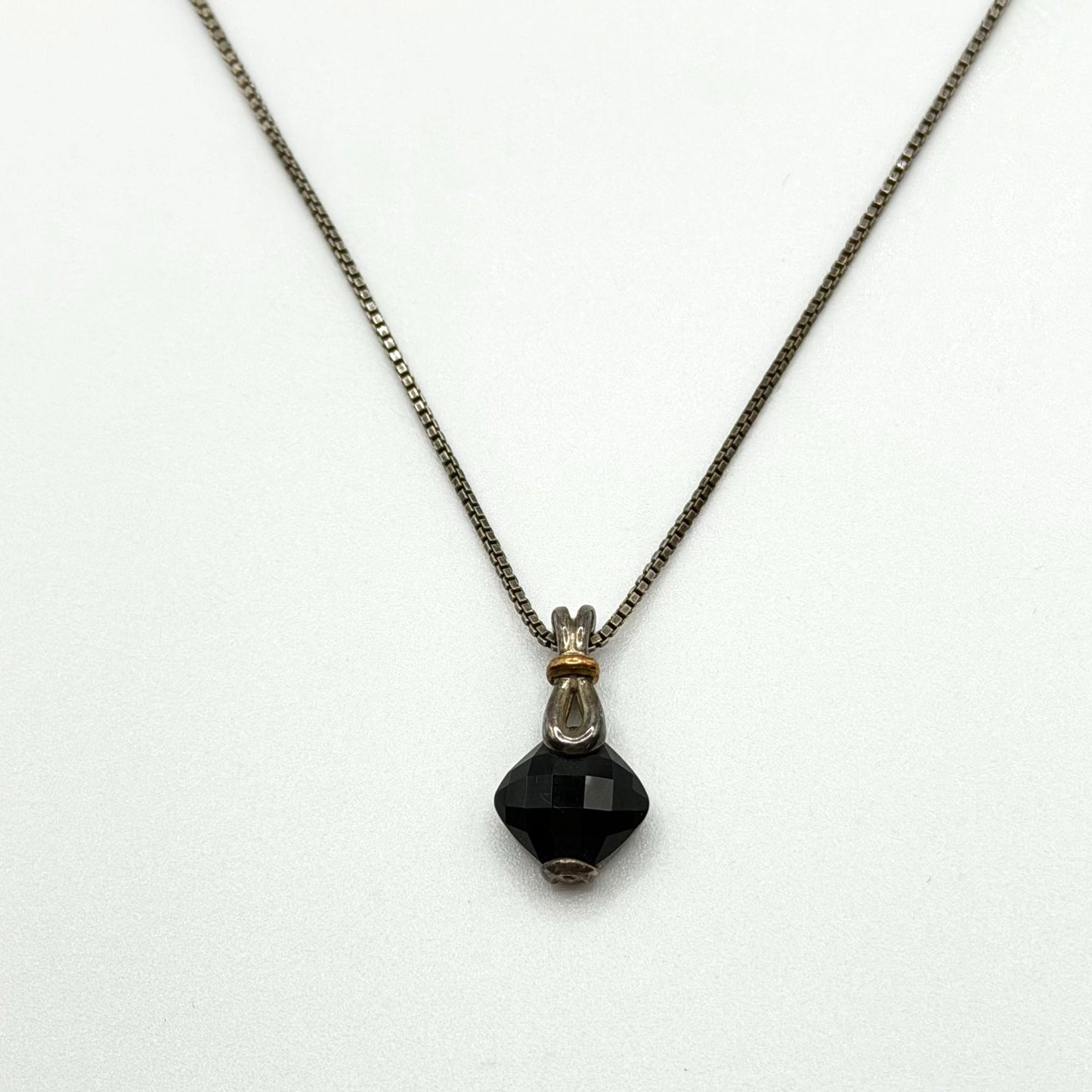 925 Sterling Silver & 18K Gold Necklace With Faceted Black Onyx Pendant