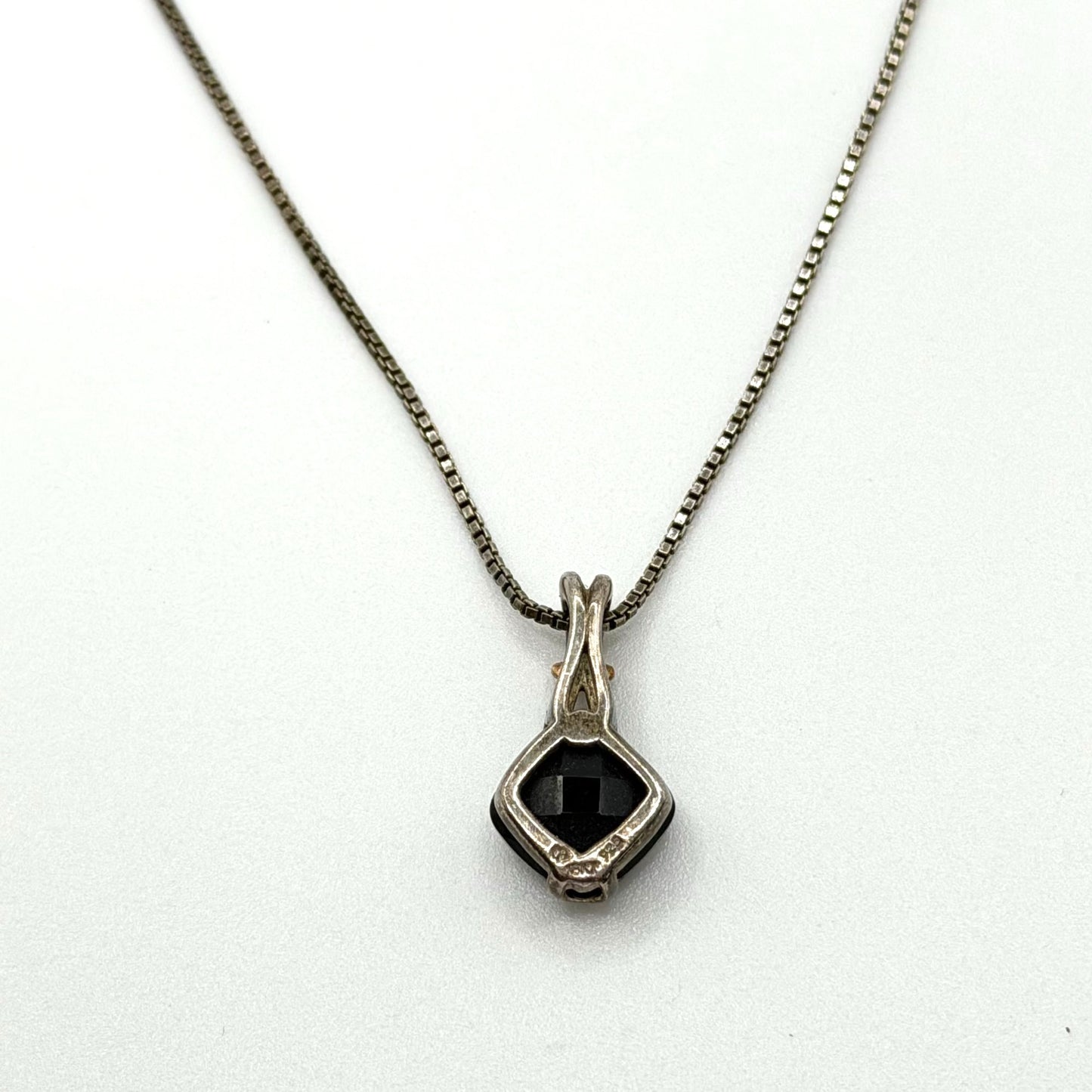925 Sterling Silver & 18K Gold Necklace With Faceted Black Onyx Pendant