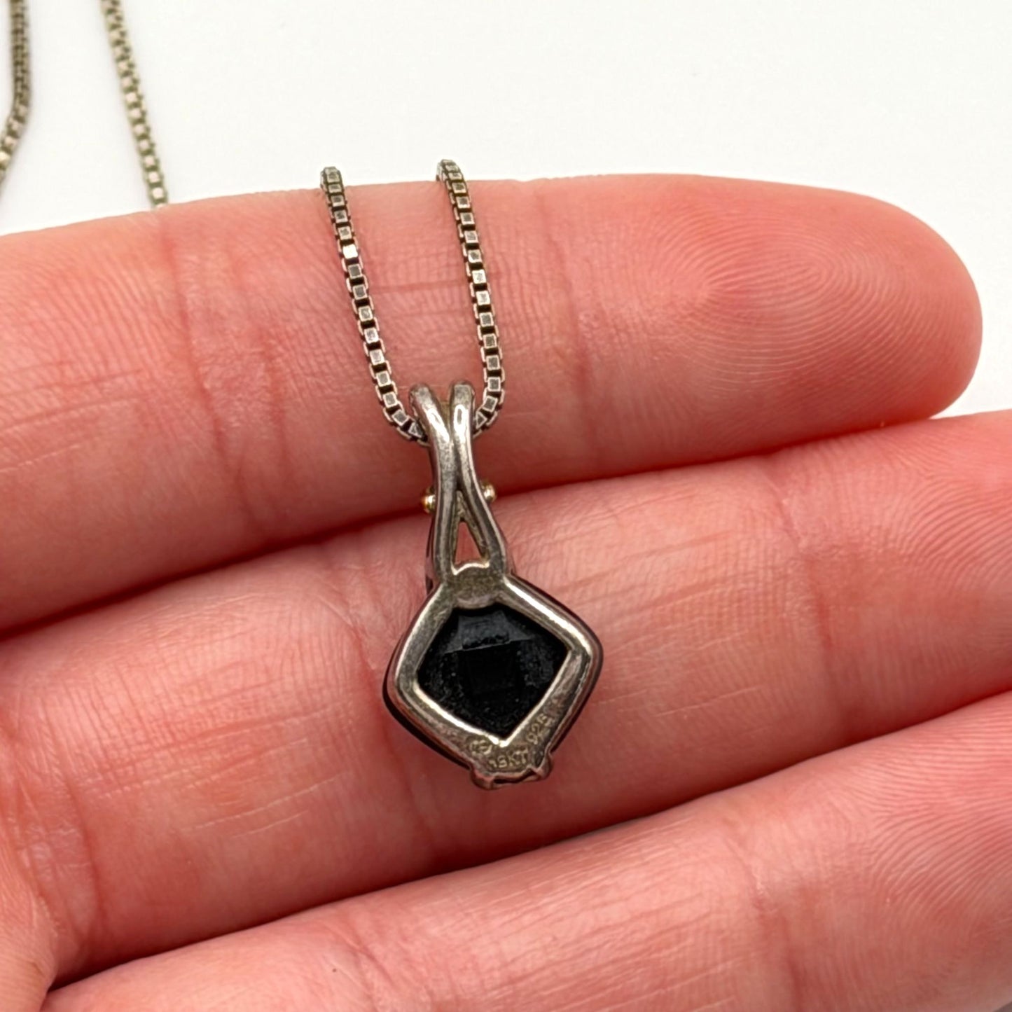 925 Sterling Silver & 18K Gold Necklace With Faceted Black Onyx Pendant