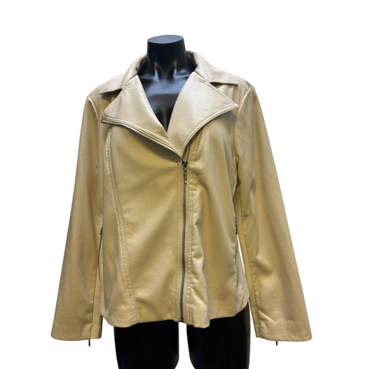 Chicos Cream Moto Jacket Faux Leather L