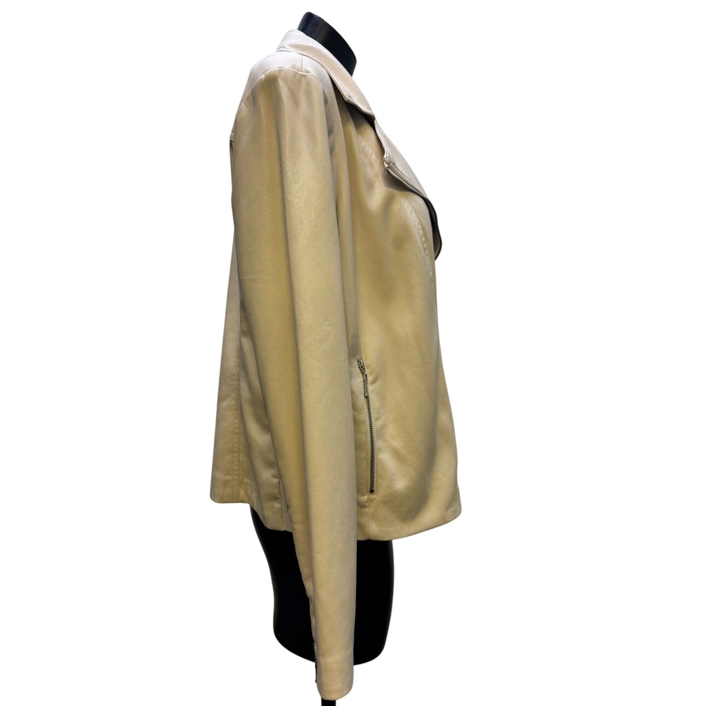 Chicos Cream Moto Jacket Faux Leather L