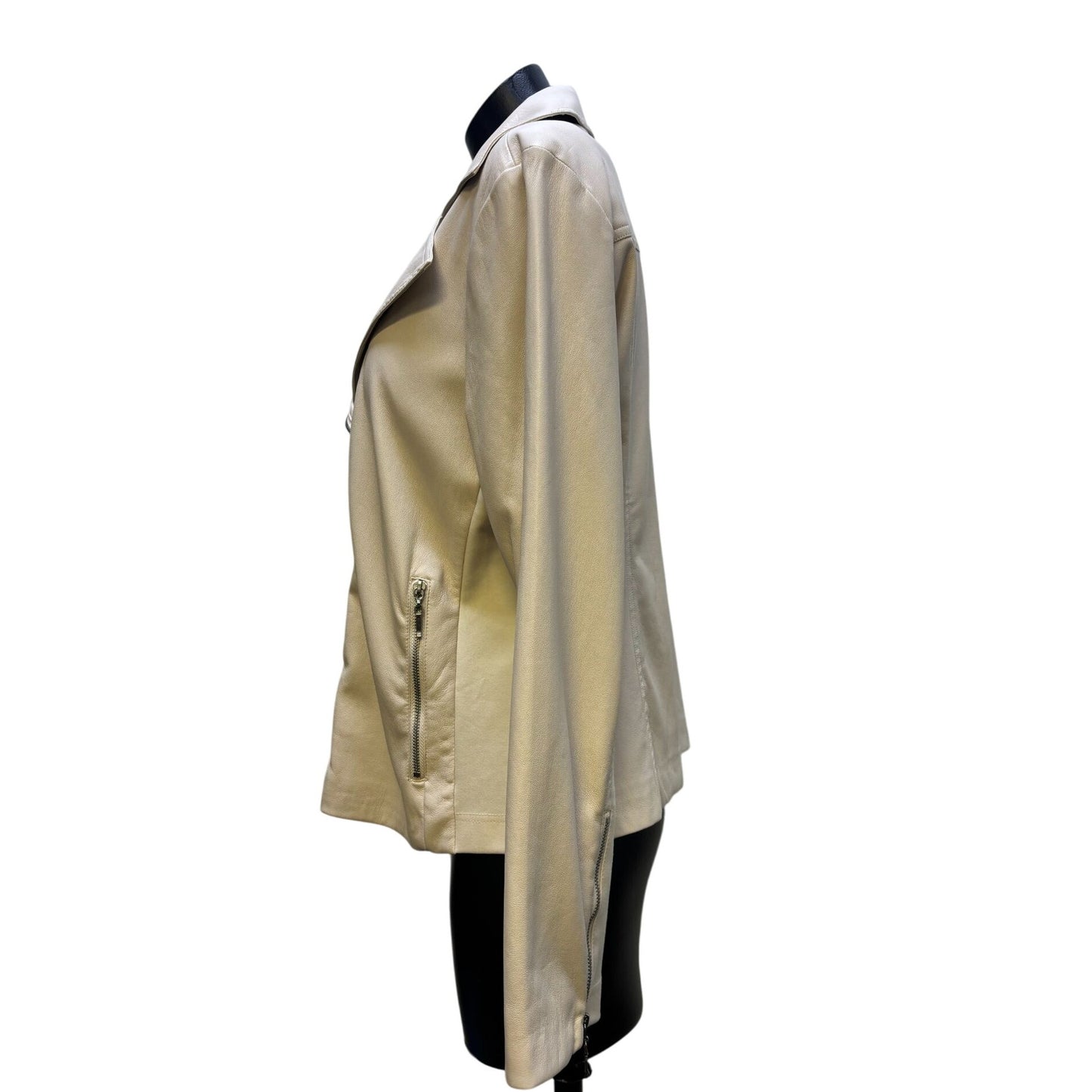 Chicos Cream Moto Jacket Faux Leather L