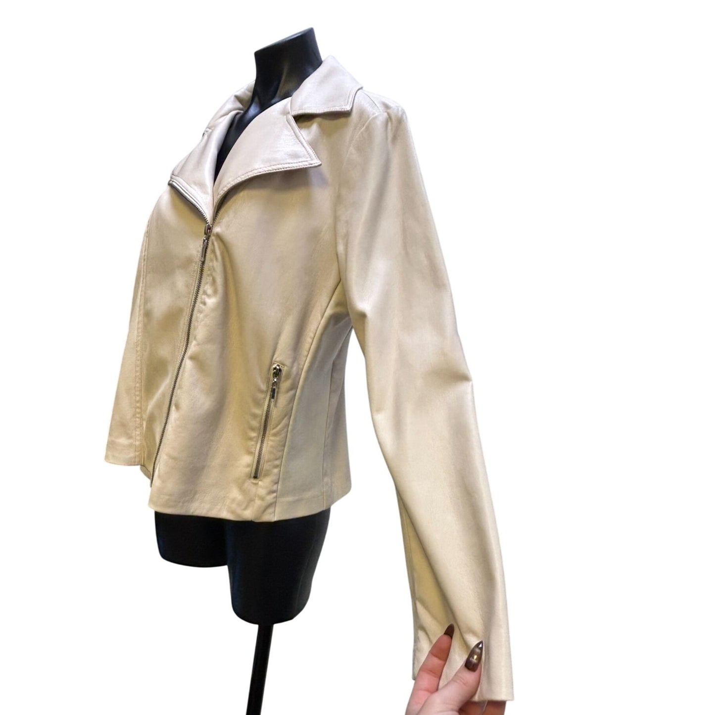 Chicos Cream Moto Jacket Faux Leather L