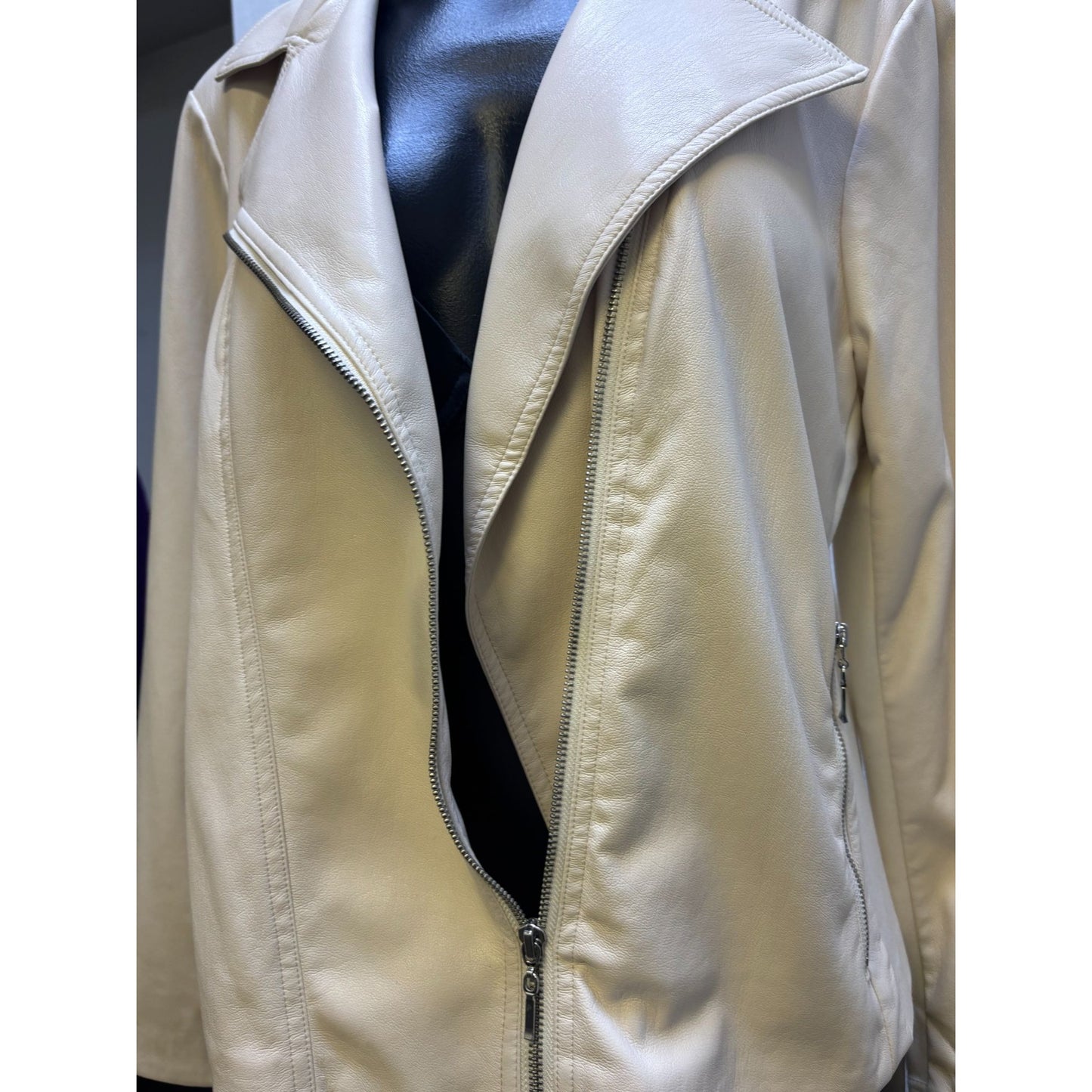 Chicos Cream Moto Jacket Faux Leather L
