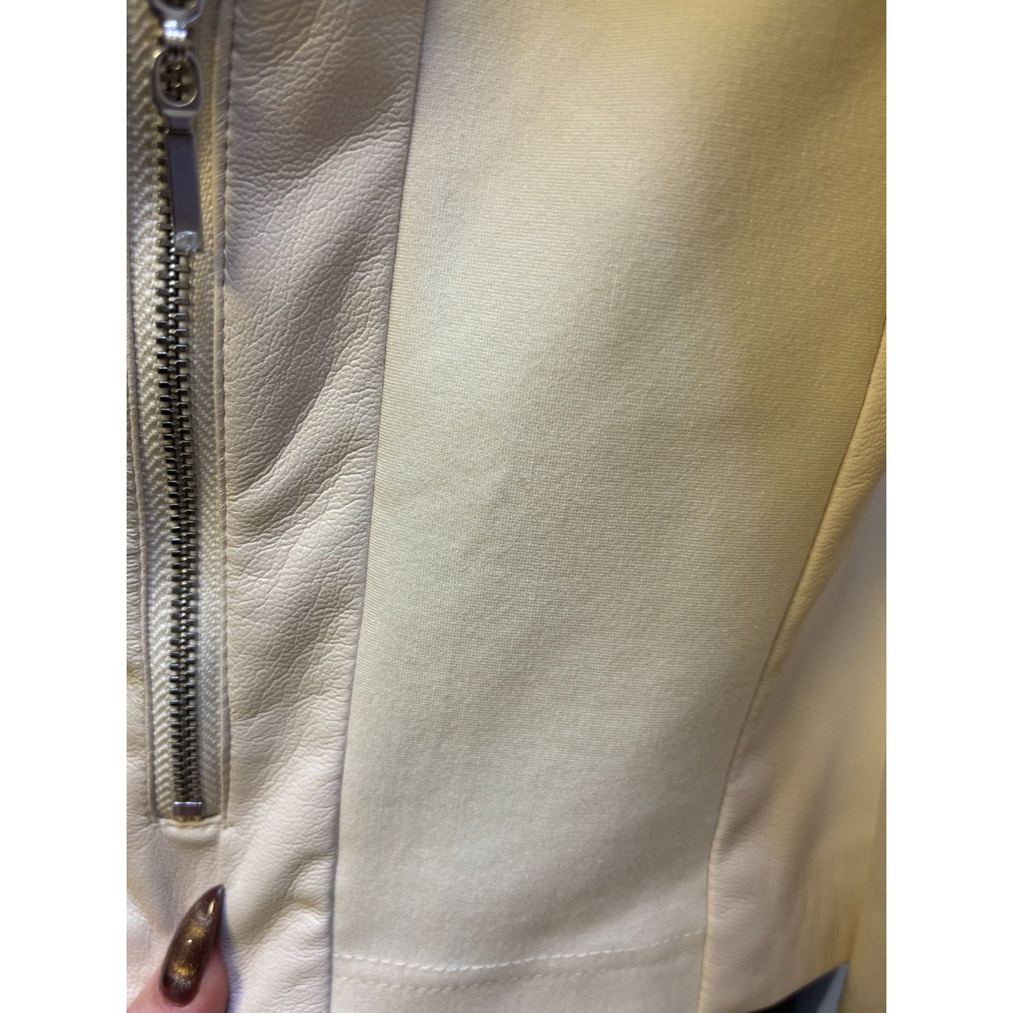 Chicos Cream Moto Jacket Faux Leather L