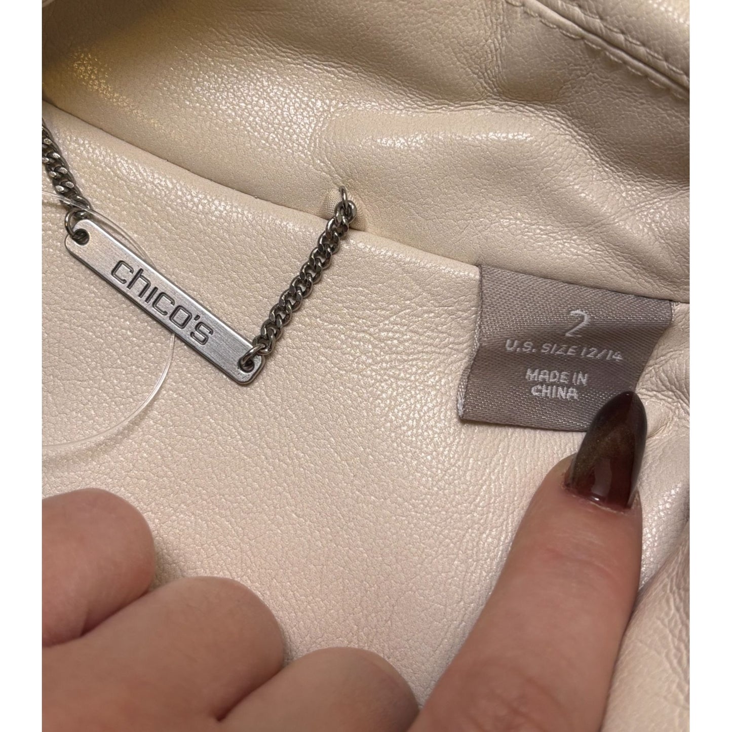 Chicos Cream Moto Jacket Faux Leather L