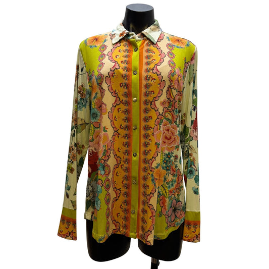 NWT Johnny Was Multi-Color Button-Up Blouse With Floral Print Long Sleeves Size M