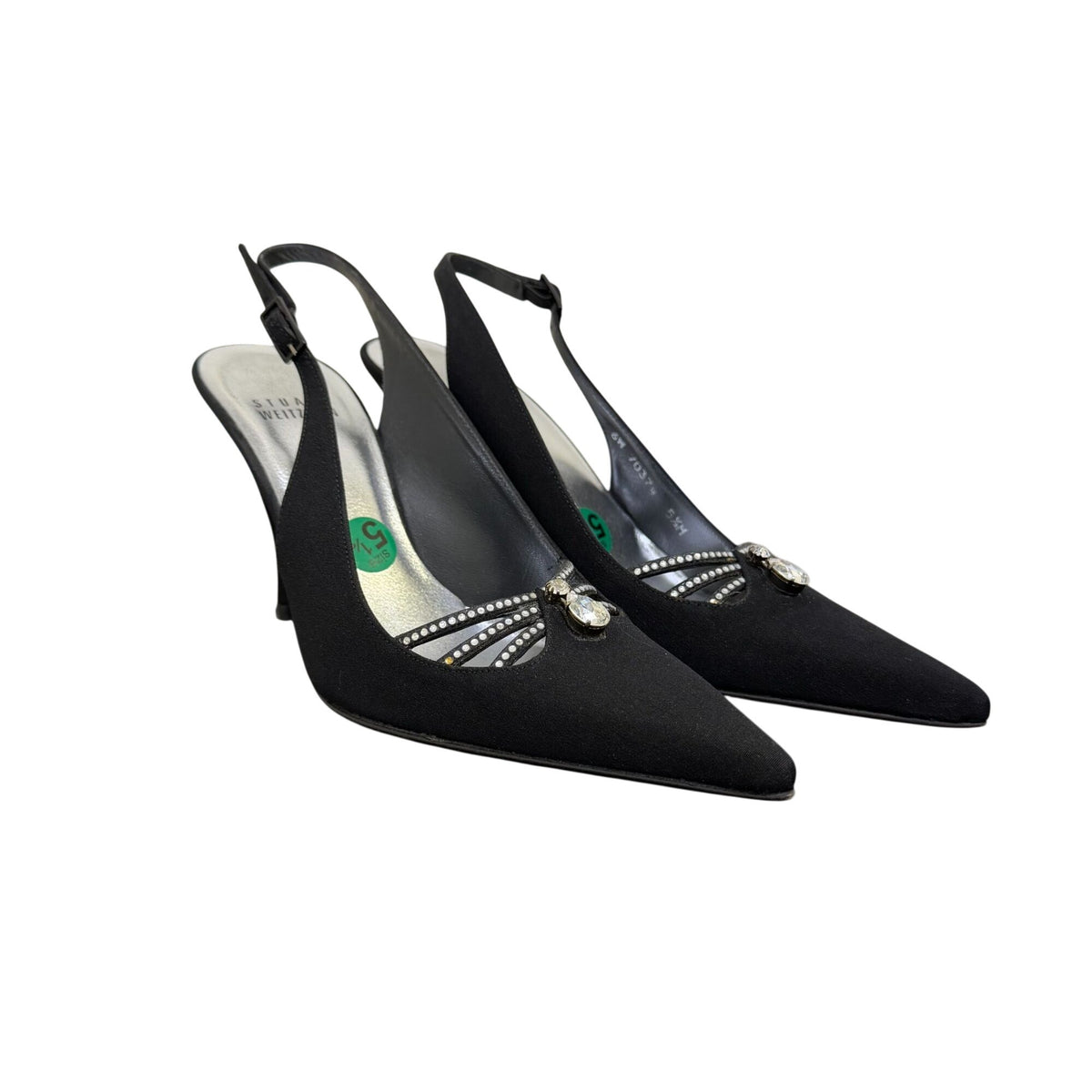 Stuart Weitzman Oracle Black Peau Slingback Heels 5.5
