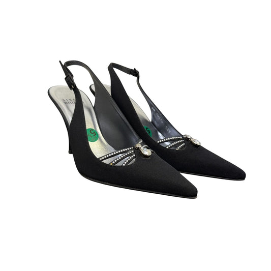 Stuart Weitzman Oracle Black Peau Slingback Heels 5.5