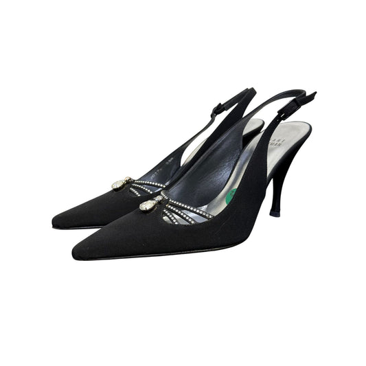 Stuart Weitzman Oracle Black Peau Slingback Heels 5.5