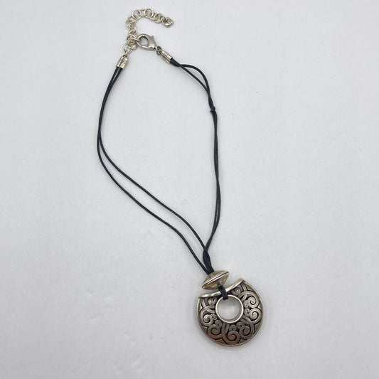 Brighton Silver-Tone Medallion Necklace With Black Cord