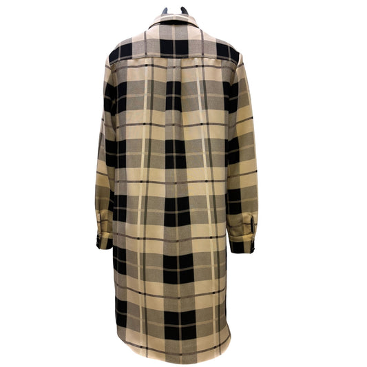 Kate Spade New York Plaid Shirt Dress Beige & Black Bow Detail Size 10