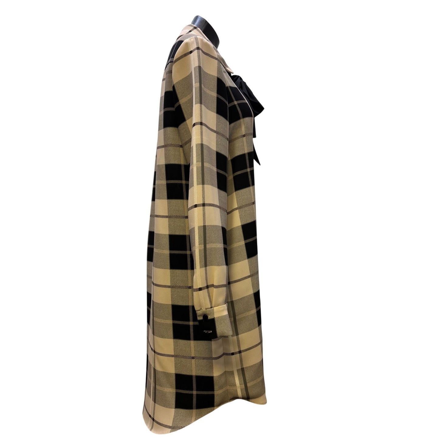 Kate Spade New York Plaid Shirt Dress Beige & Black Bow Detail Size 10