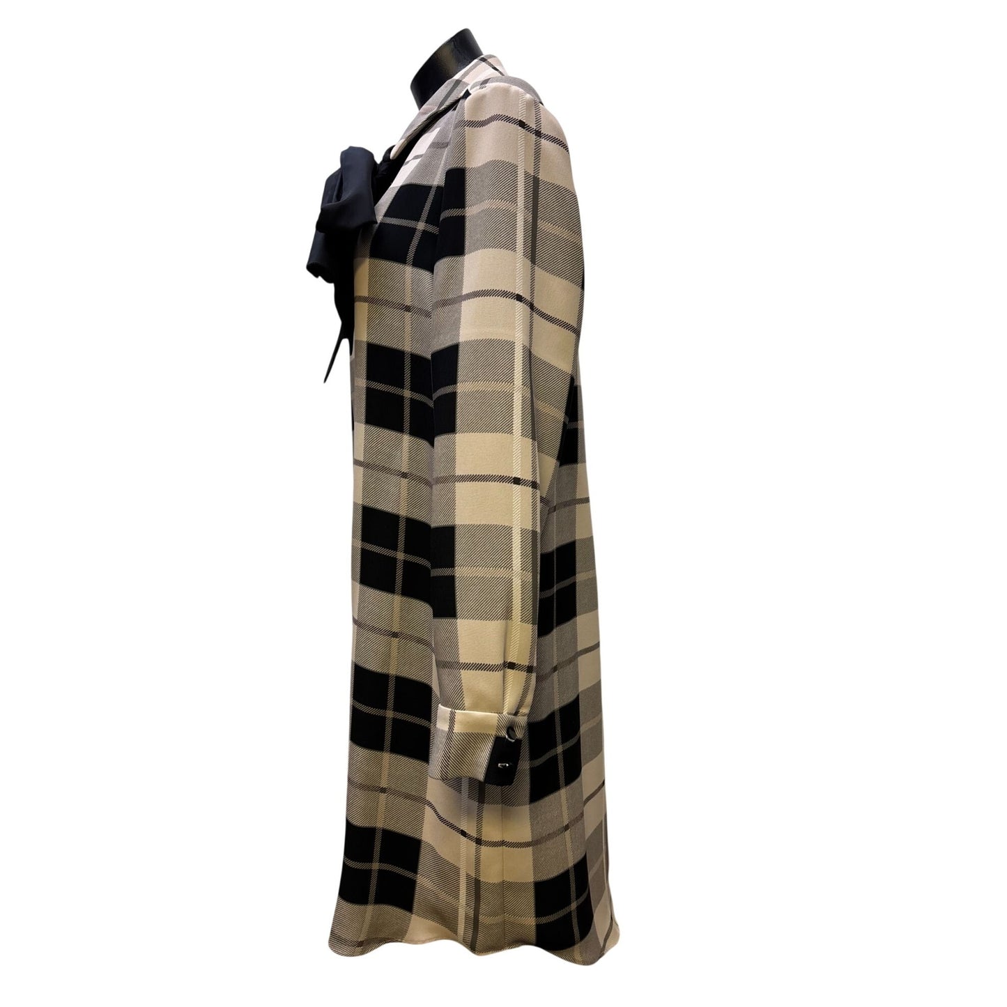 Kate Spade New York Plaid Shirt Dress Beige & Black Bow Detail Size 10