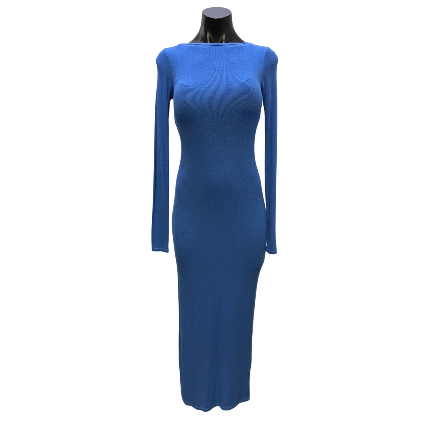 Enza Costa Blue Long Sleeve Open Back Bodycon Midi Dress S