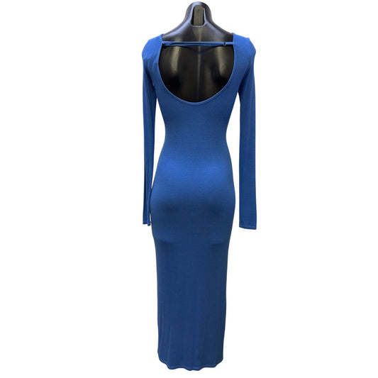 Enza Costa Blue Long Sleeve Open Back Bodycon Midi Dress S