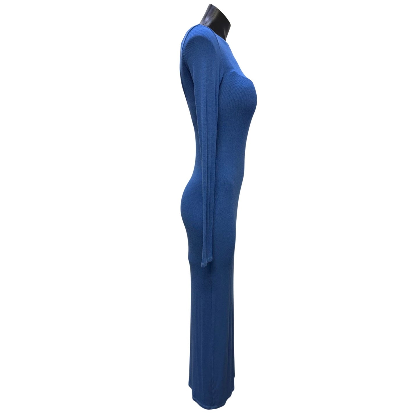Enza Costa Blue Long Sleeve Open Back Bodycon Midi Dress S