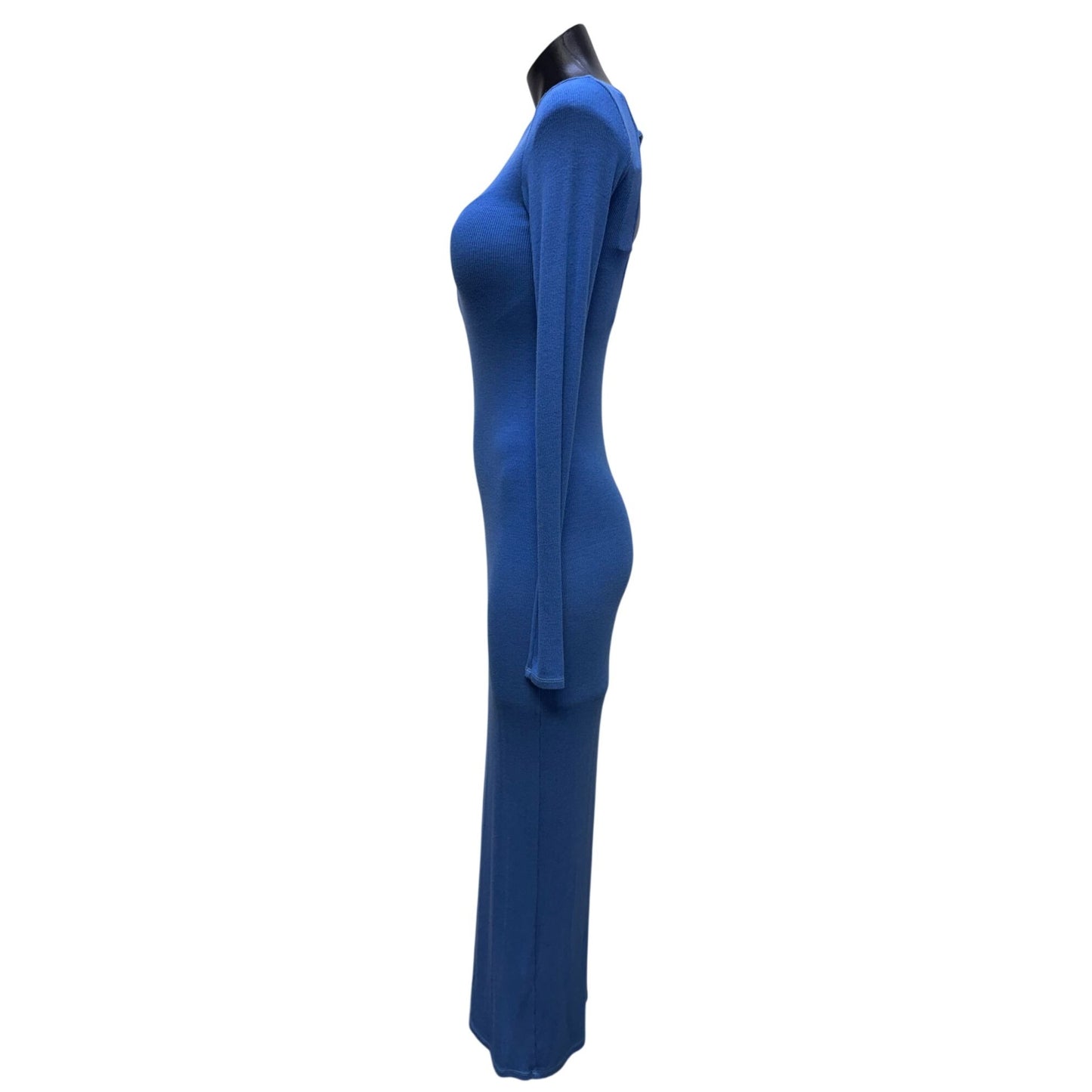 Enza Costa Blue Long Sleeve Open Back Bodycon Midi Dress S